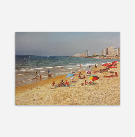 Beach umbrellas on Tel Aviv beach / Nurit Shany